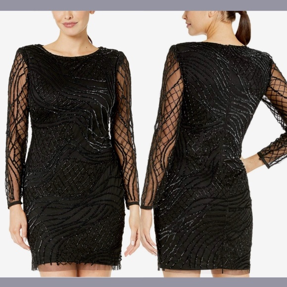 Adrianna Papell Dresses & Skirts - NWT Adrianna Papell [ 12 ]‎ Sequin Beaded Long Sleeve Dress in Black